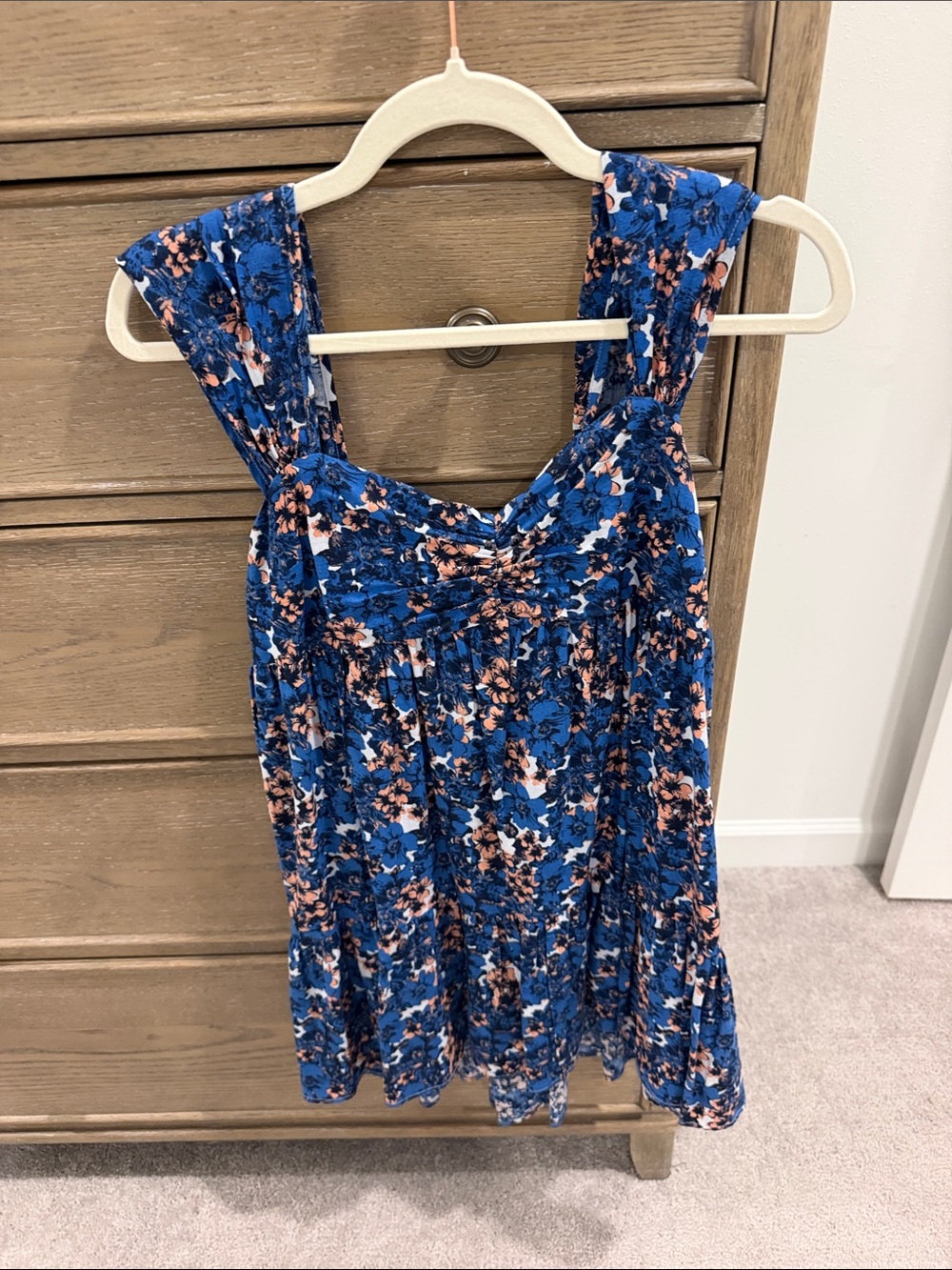 Free People Blue Floral Mini Dress with Pink Accents